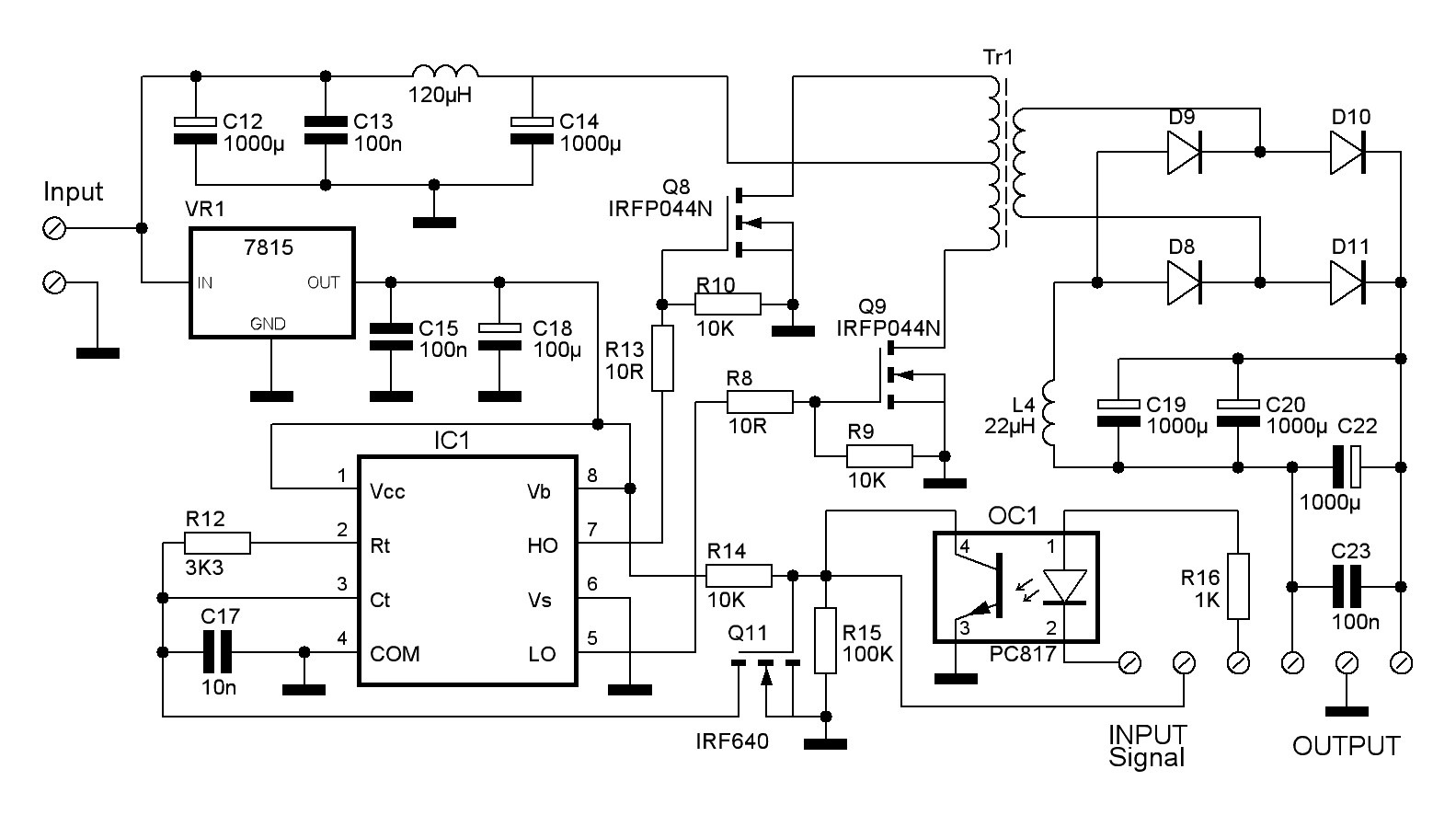 Duda galvanikus leválasztó tápegység kapcsolási rajza.